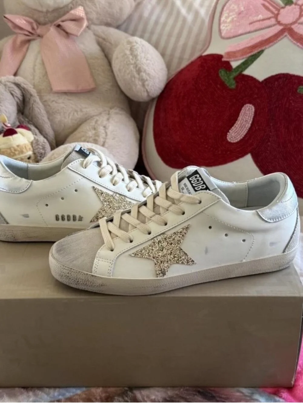 Golden Goose White Sneakers with Gold Glitter Star
